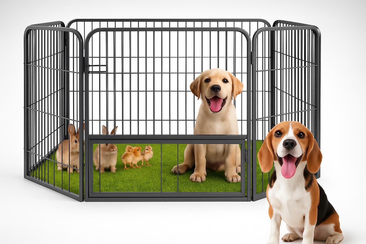 Recinto pieghevole tectake a 4 pannelli: spazio sicuro per cuccioli, conigli e piccoli pet in casa e in giardino