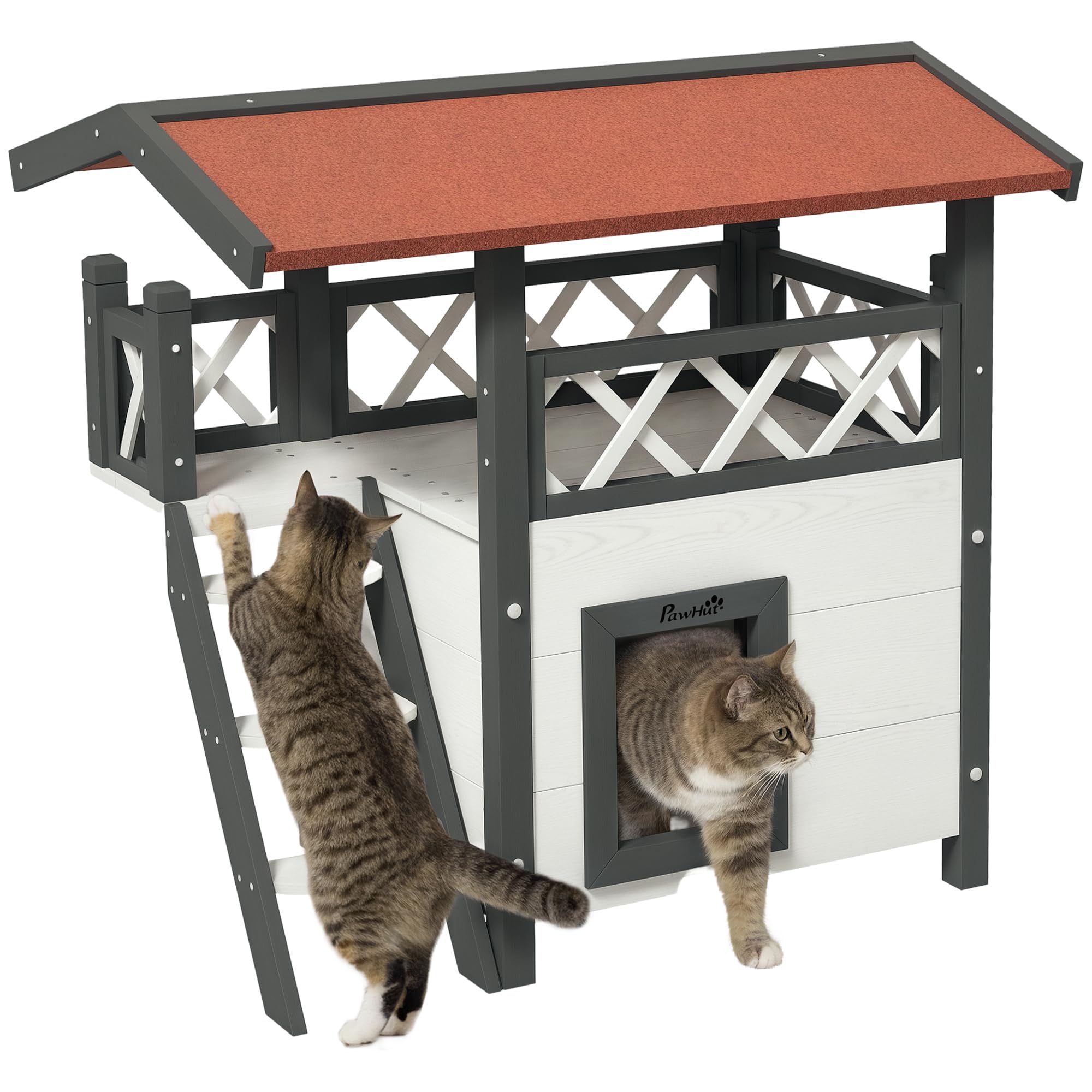 Casetta da esterno PawHut per gatti in offerta: rifugio in legno con terrazza per giardini e balconi