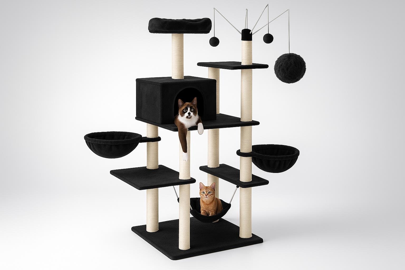 tectake albero tiragraffi con casetta e piattaforme: un parco giochi verticale per gatti curiosi