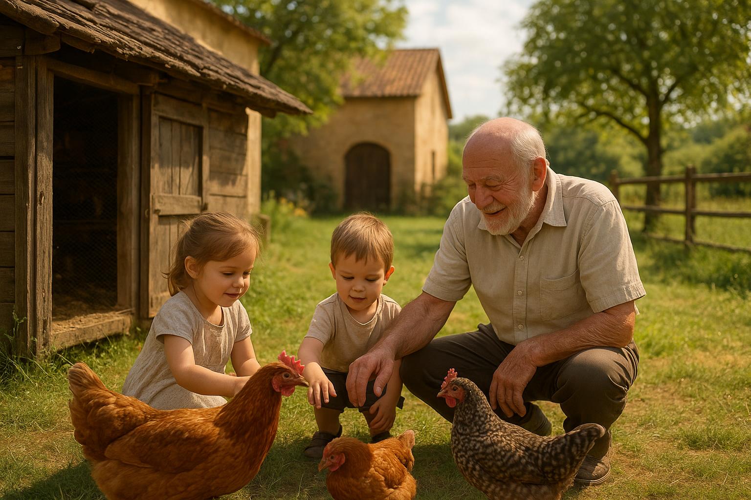 Galline e bambini in vacanza dai nonni: insegnare rispetto e sicurezza