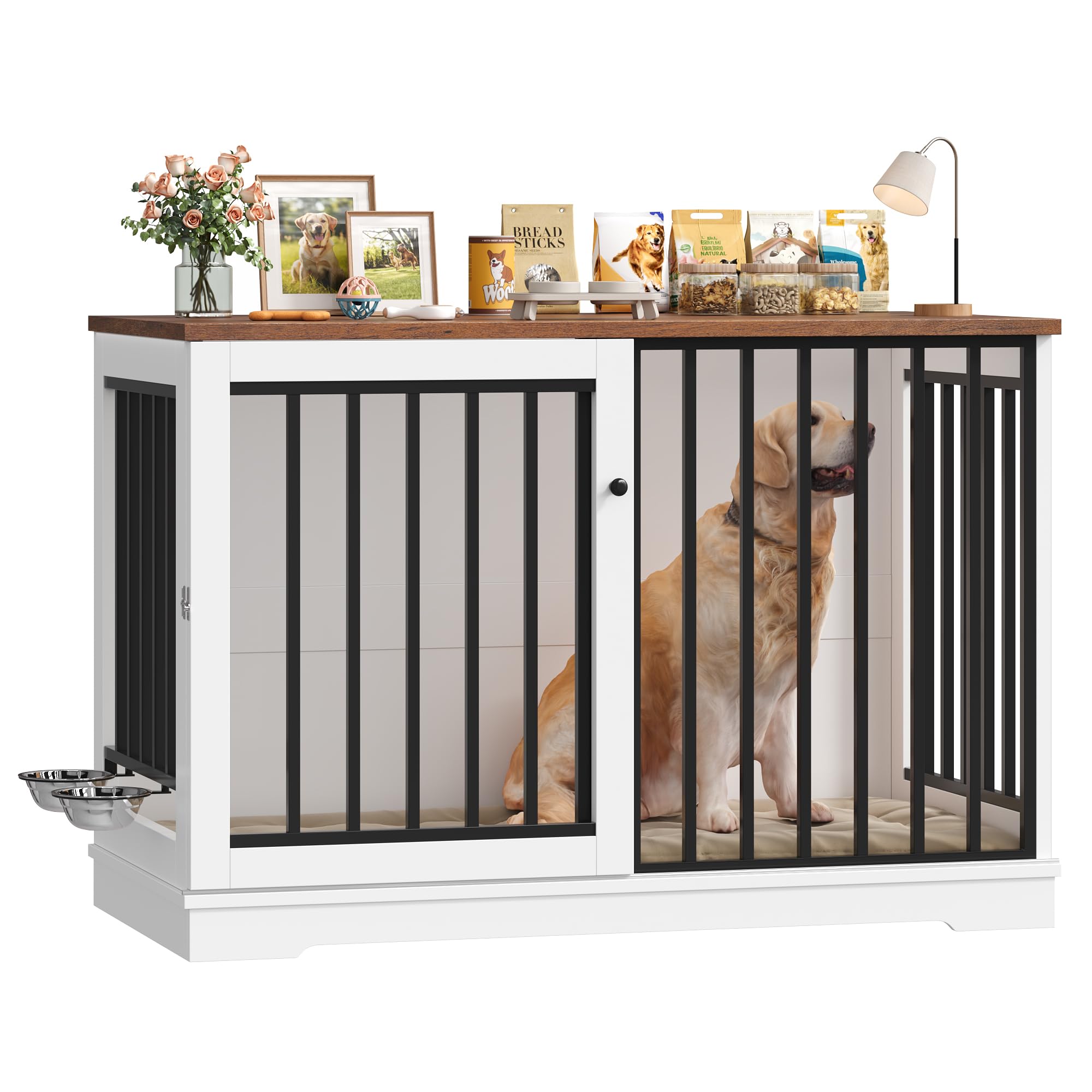 Gabbia kennel FirFurd 120 cm per cani grandi con ciotole girevoli: arredo e comfort in sconto