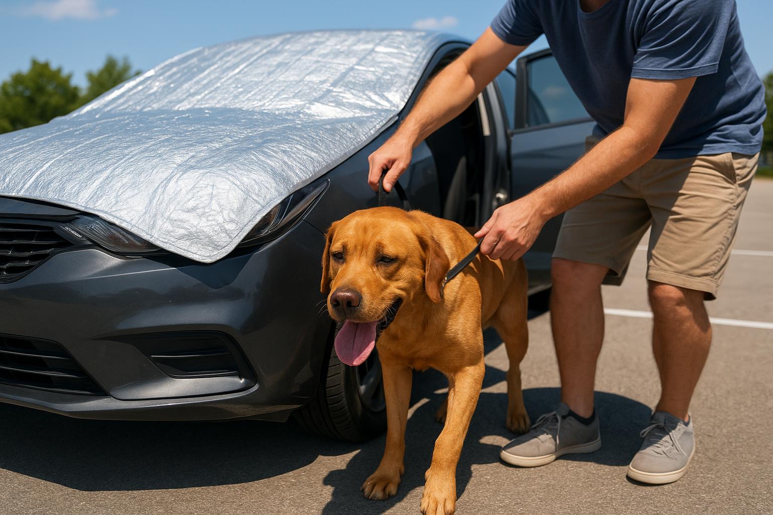 Coperture da cofano per auto parcheggiate al sole con pet a bordo in sosta breve