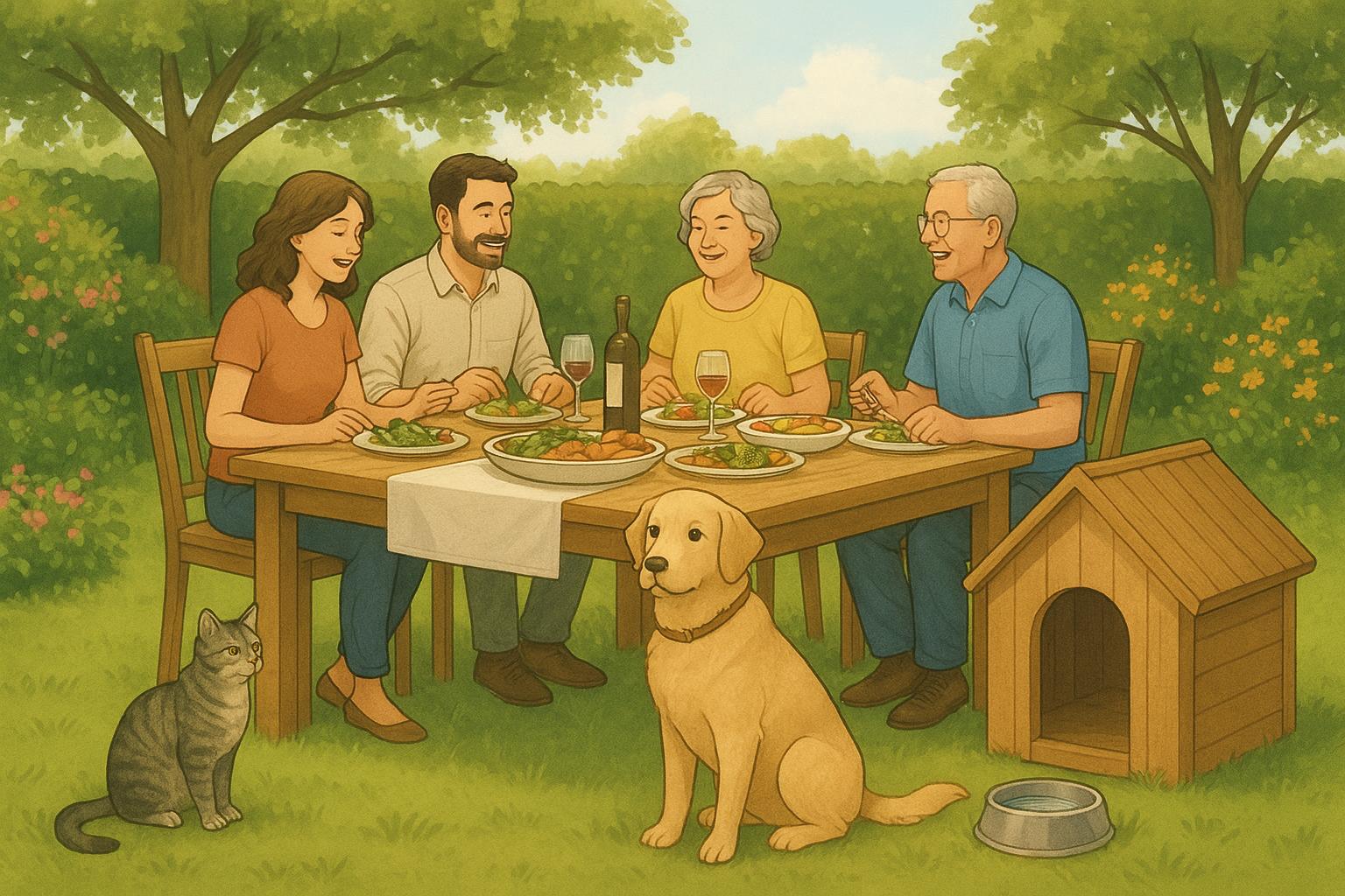 Animali domestici e ospiti a pranzo all’aperto: regole per evitare incidenti a tavola
