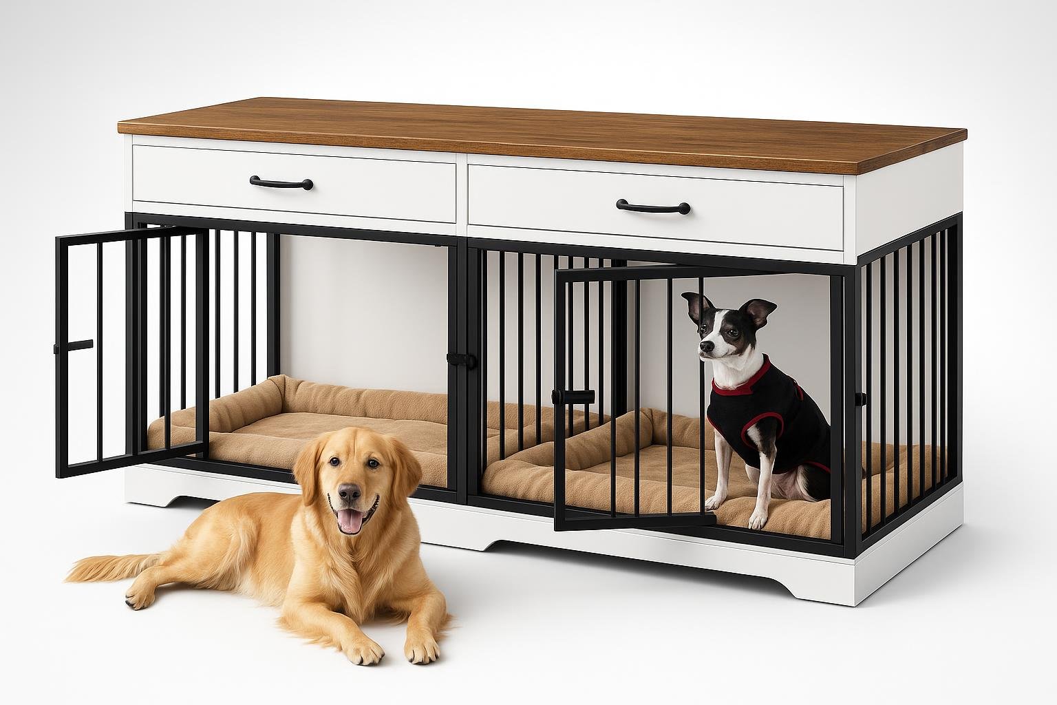 Gabbia–cuccia XXL in legno e metallo da 178 cm, kennel d’arredo per cani fino a 100 kg in offerta