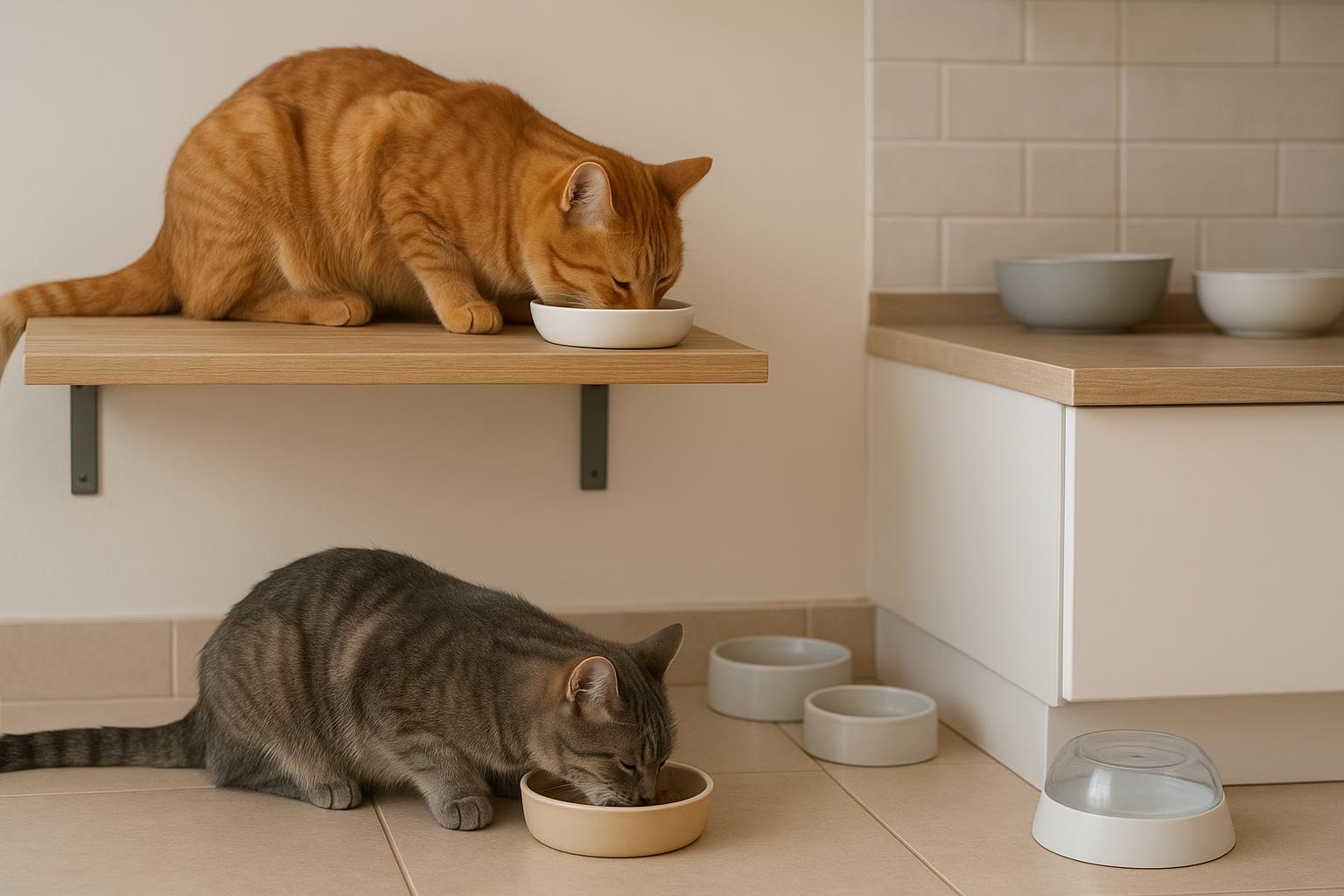 Zona pappa per più gatti in casa: come organizzare ciotole, altezze e orari per evitare litigi