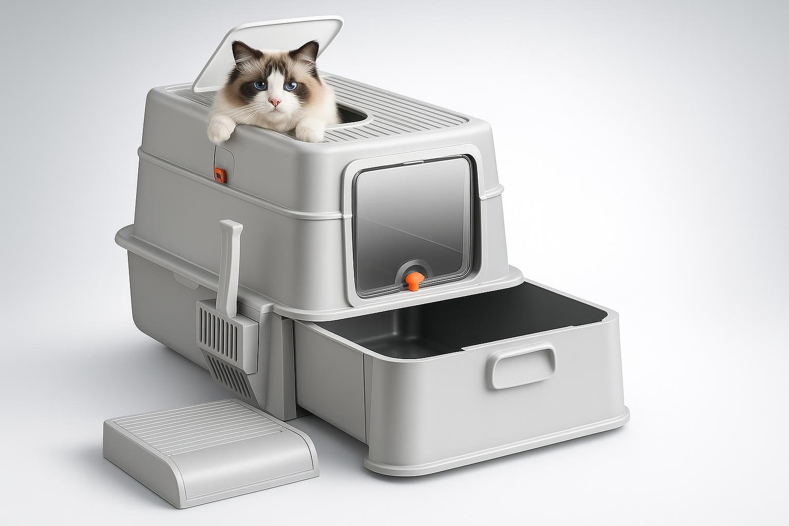 Fobyfurny lettiera XXL in acciaio inox per gatti, box chiuso con cassetto in promo su Amazon