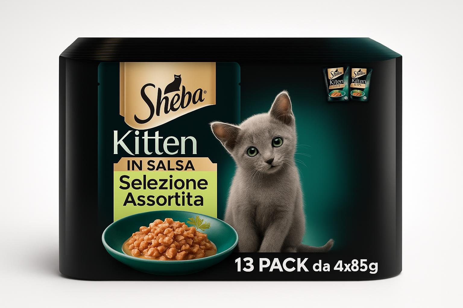 Sheba Kitten selezione in salsa, 52 bustine per lo svezzamento morbido dei gattini
