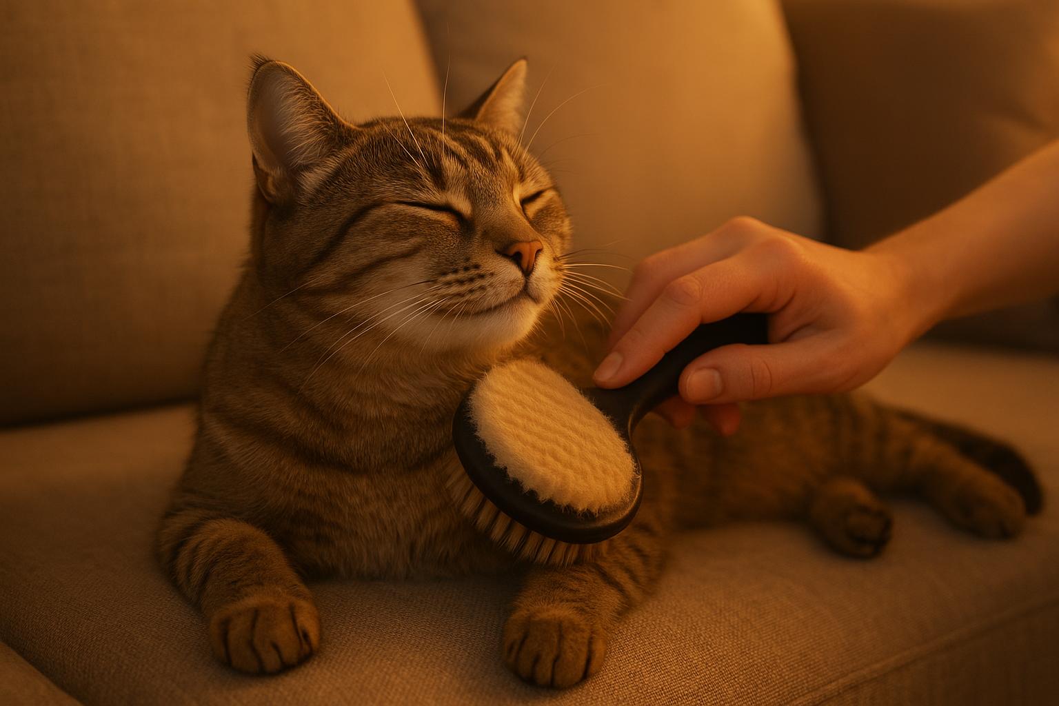 Routine serale di coccole e grooming con il gatto: come spazzolarlo senza stress in 10 minuti