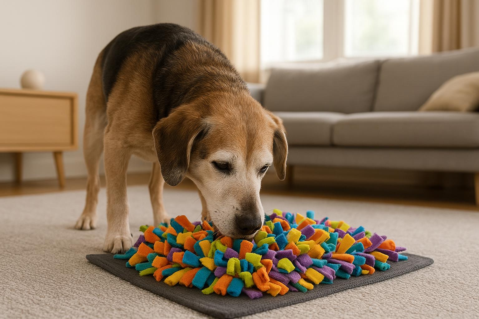 Nosework in salotto per cani anziani e con mobilità ridotta: giochi olfattivi quotidiani a misura di età