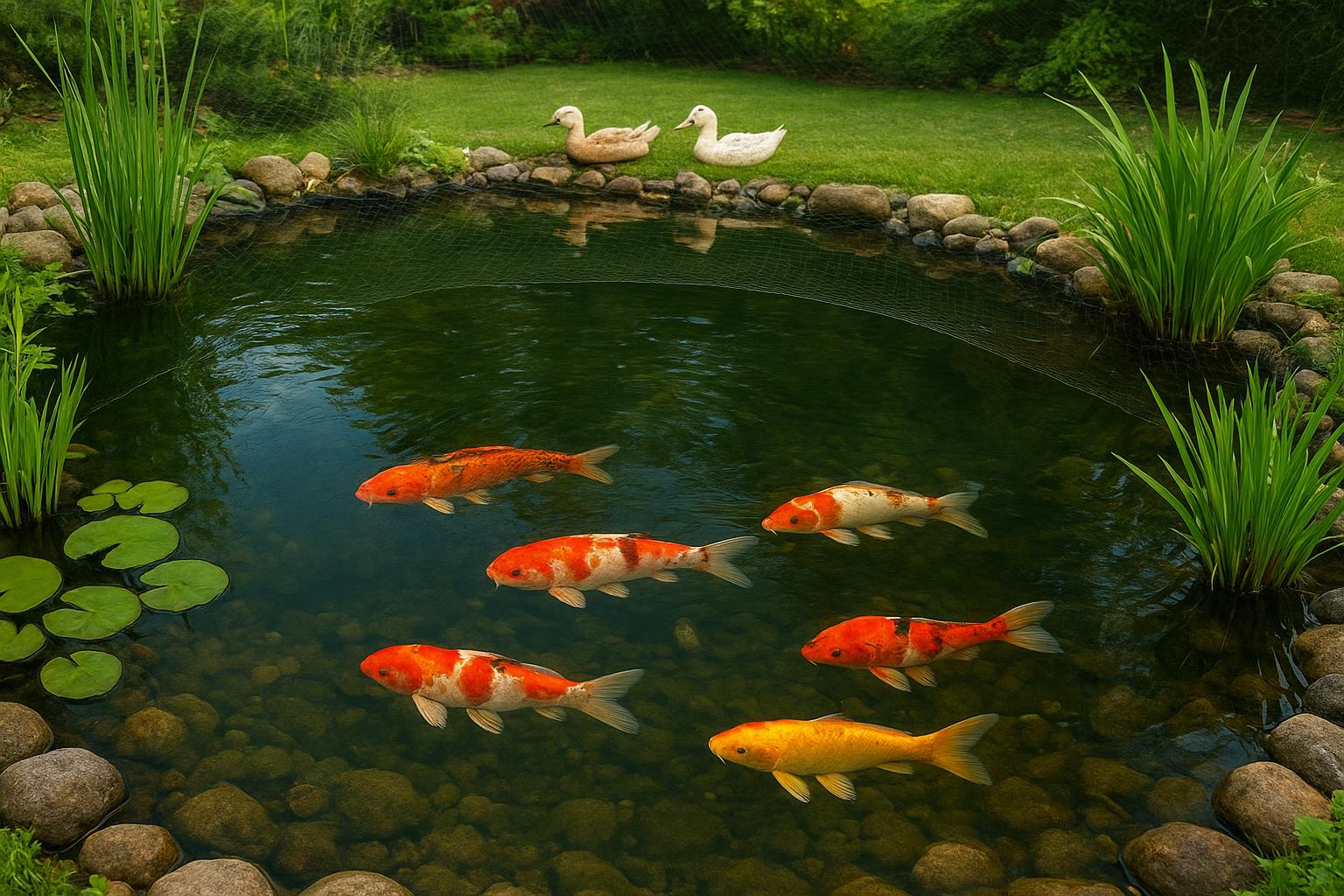 Carpe koi in laghetto domestico: profondità, filtraggio e convivenza con altri animali da giardino