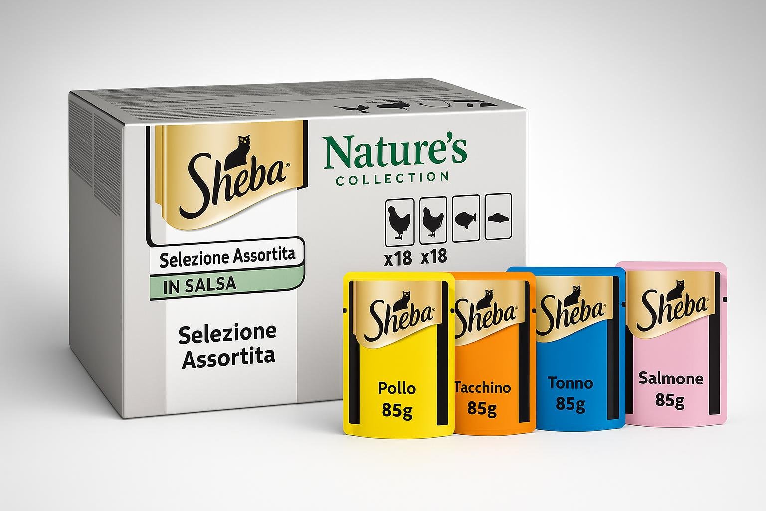 Sheba Nature’s Collection 72 bustine: convenienza scorta maxi per gatti adulti che amano la salsa