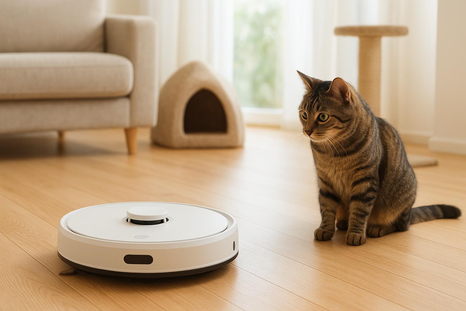 Gatto e robot lavapavimenti: come abituarlo senza paura e prevenire incidenti in casa