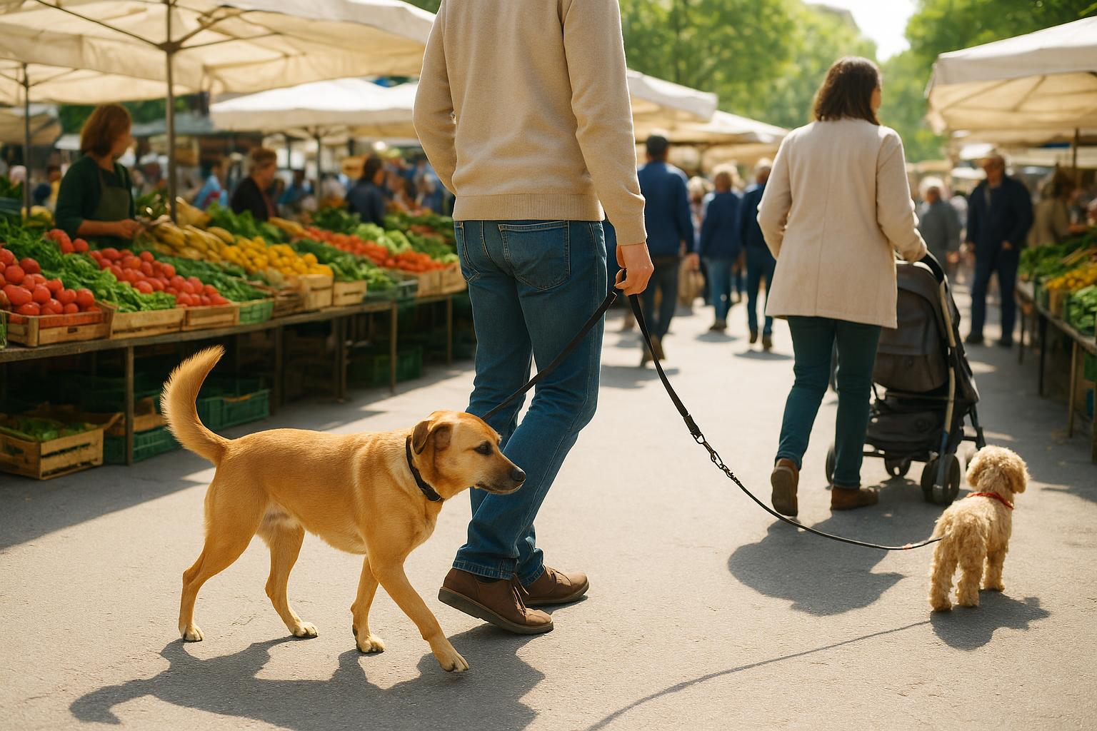 Passeggiare col cane al mercato rionale: come gestire folla, odori di cibo e incontri ravvicinati