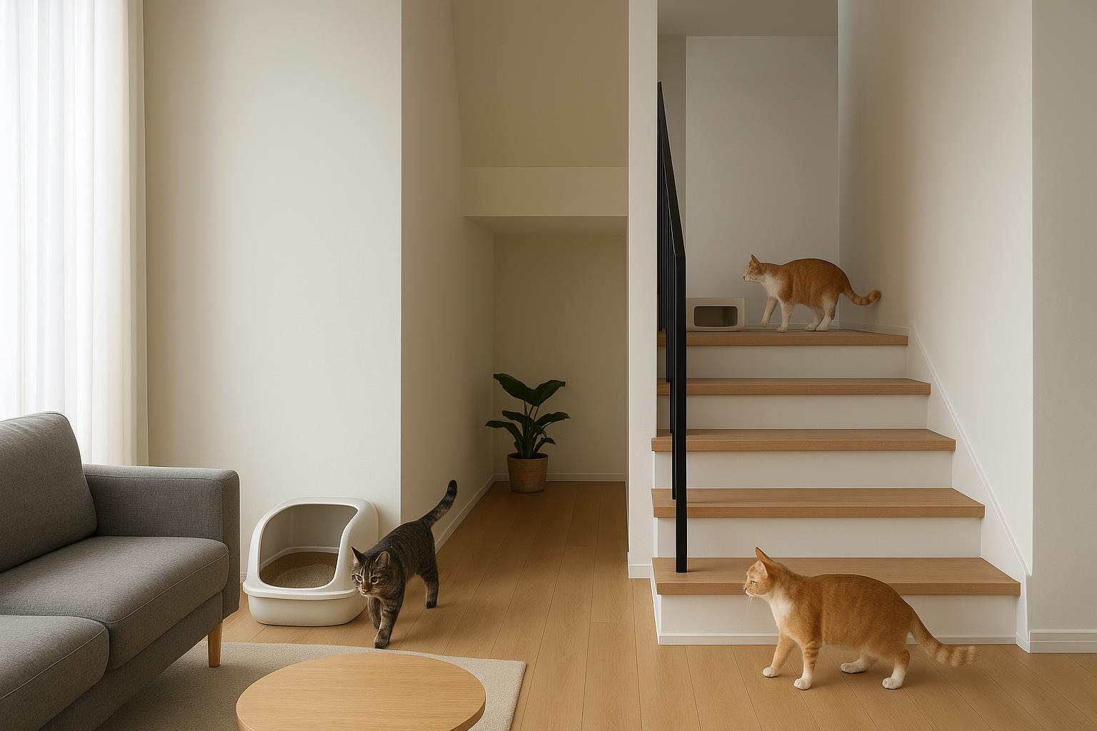 Casa grande, più lettiere: come organizzare al meglio i box del gatto su più piani e stanze