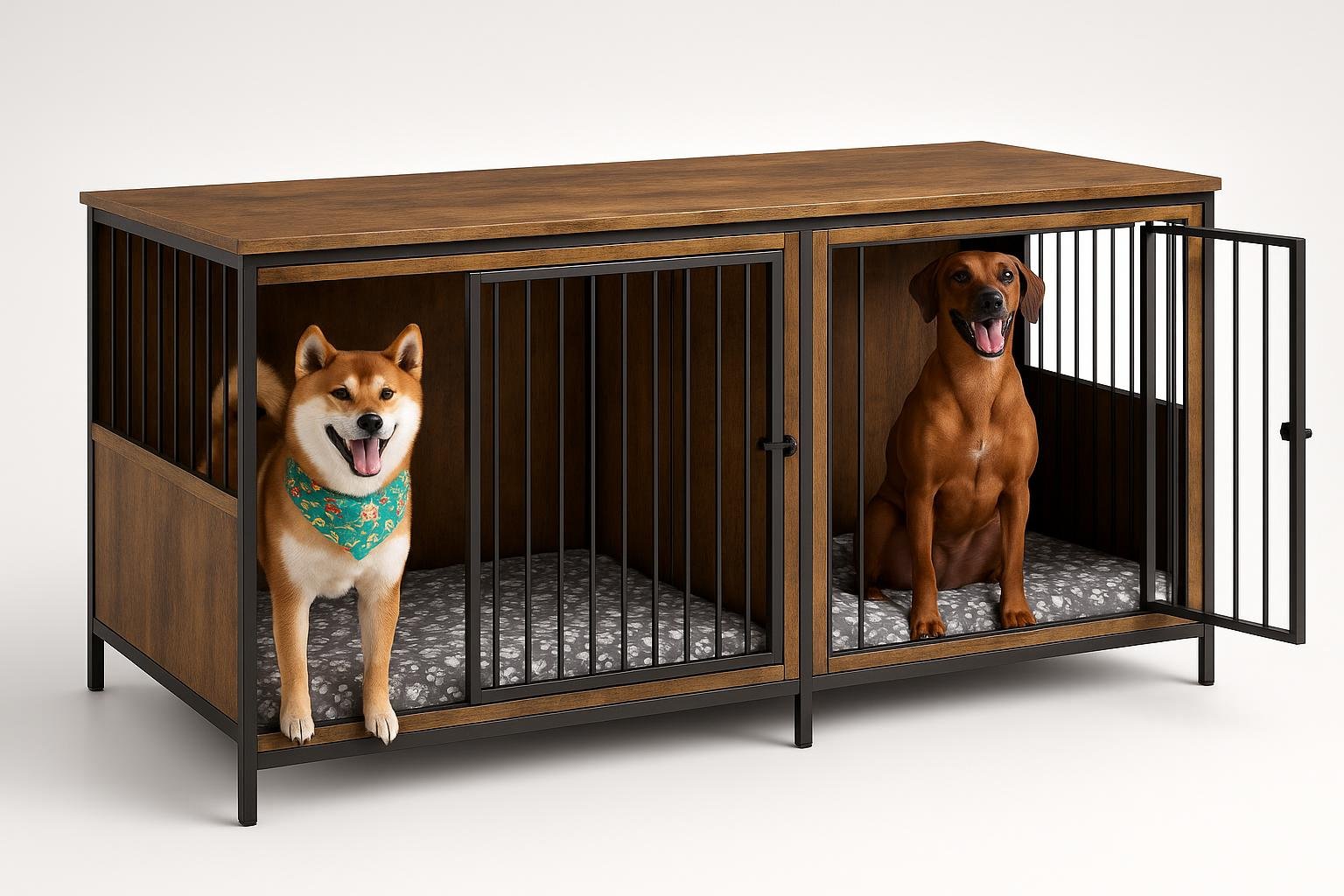Kennel tavolo XXL in legno e metallo: la gabbia per cani che diventa mobile da salotto