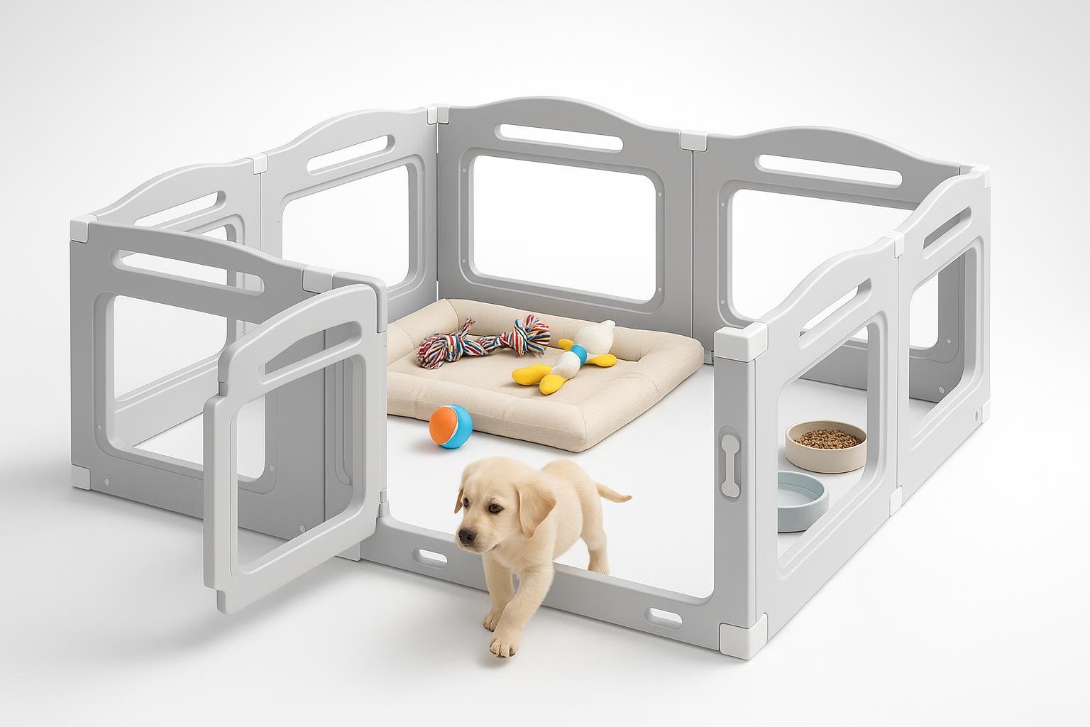 Recinto per cani in acrilico MAMIZO 129×129 cm: box parto e area cuccioli elegante per appartamento