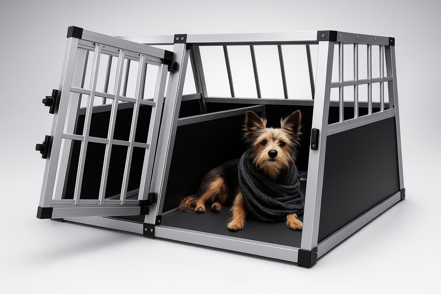 Juskys box per trasporto cani in alluminio L-X, gabbia auto robusta per viaggi più sicuri
