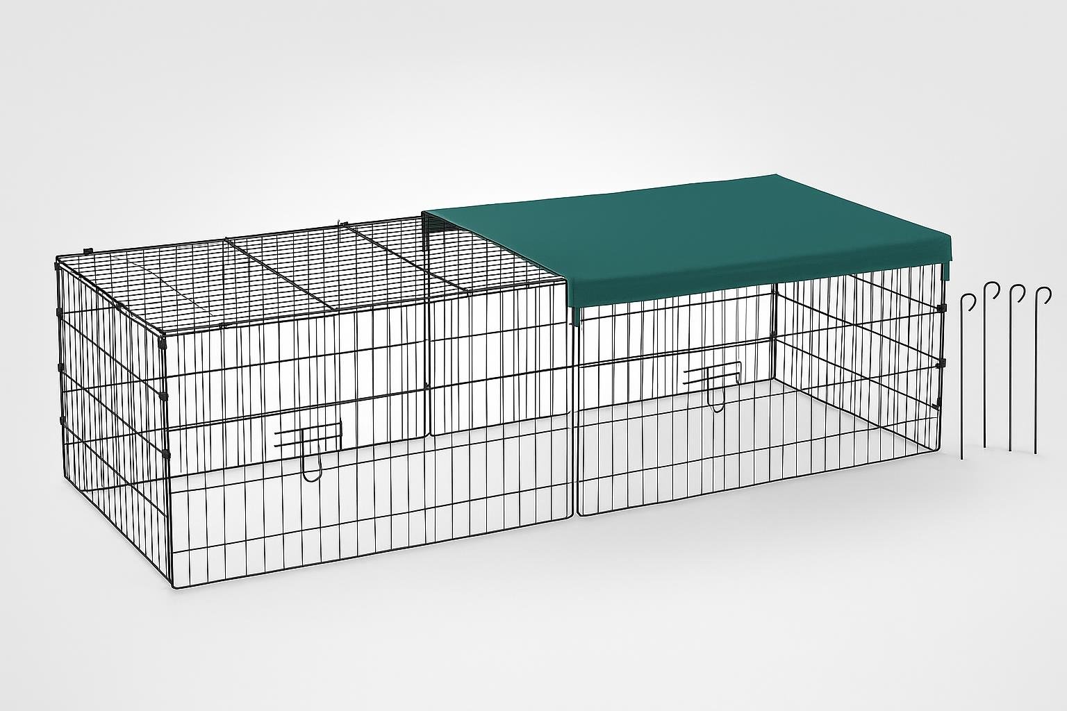 PawHut gabbia per conigli 185x75x50 cm, recinto modulare per piccoli animali in casa e in giardino