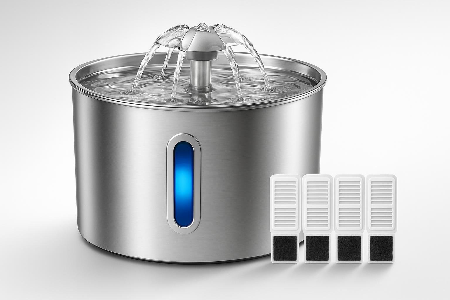 Fontanella per gatti in acciaio inox 2,2 L, idratazione continua con filtraggio multiplo