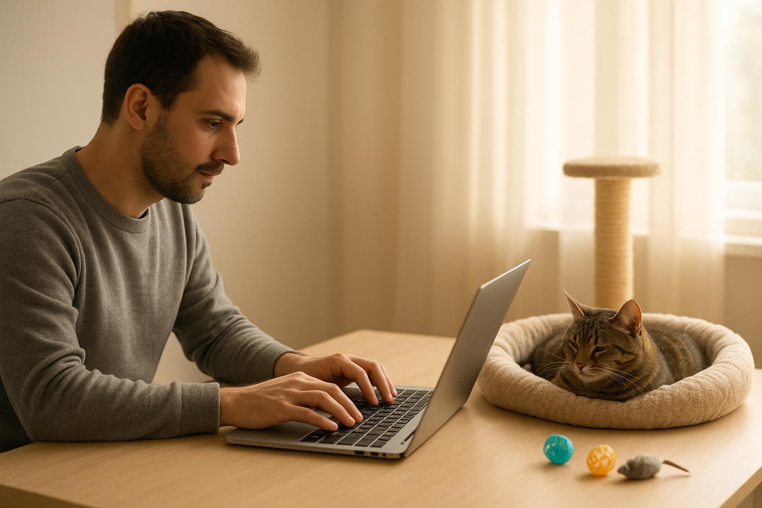 Gatto e routine del mattino con chi lavora da casa: gestire miagolii all’alba, colazione e momenti di gioco