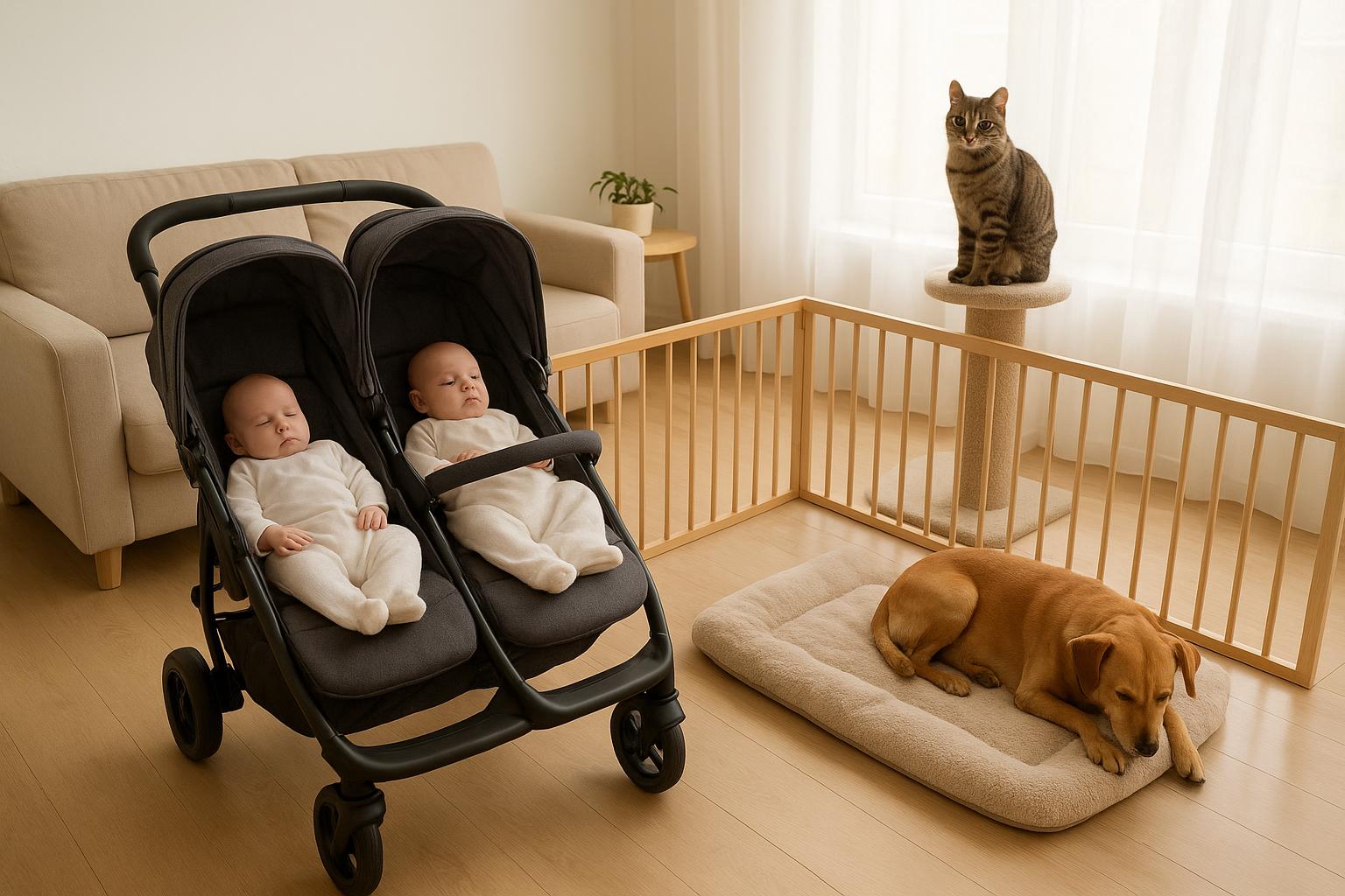 Quando arrivano due gemelli in una casa con cane o gatto: organizzare spazi, tempi e attenzioni