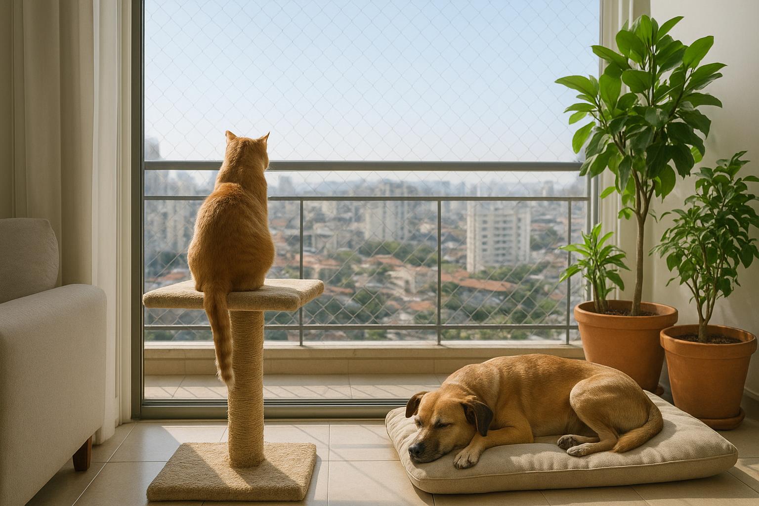 Cane e gatto in casa con terrazza panoramica ai piani alti: sicurezza prima della vista
