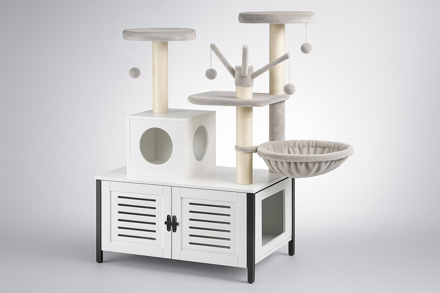 Mobile HOOBRO con albero tiragraffi, lettiera nascosta e zona relax per gatti indoor