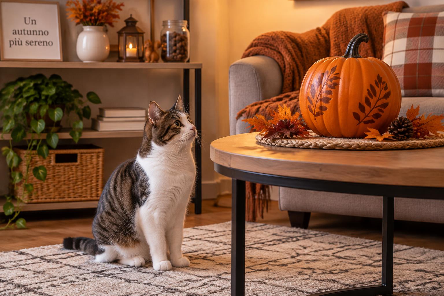 Gatto e zucche decorative: come evitare ingestione, rovesciamenti e piccoli incidenti