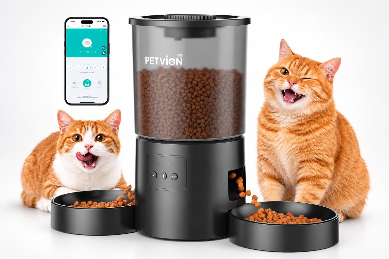 PETVION distributore automatico per gatti: pasti programmabili e controllo Wi-Fi