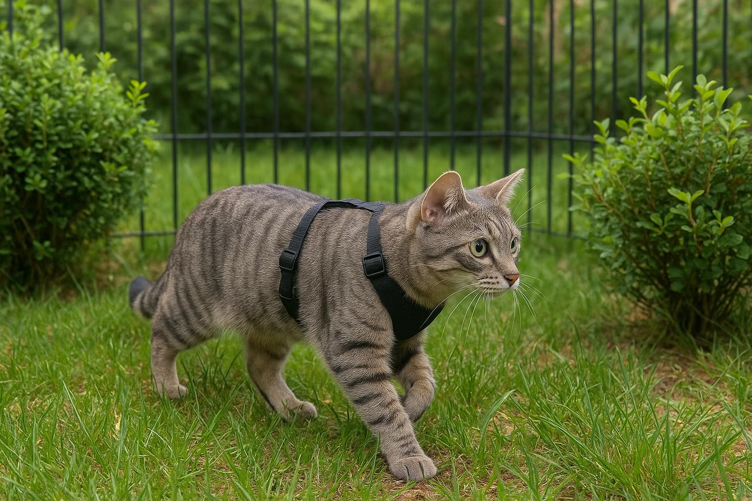 Preparare un gatto indoor a esplorare un giardino recintato in modo controllato