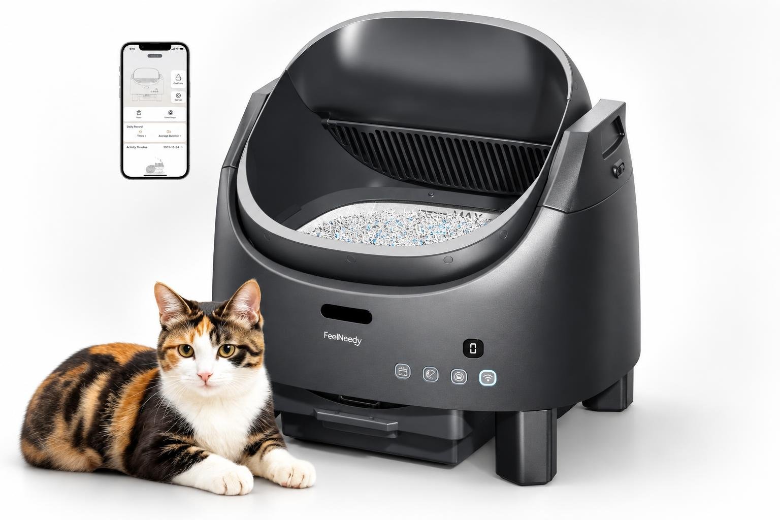 Lettiera autopulente FEELNEEDY in offerta su Amazon: funzioni smart e sensori di sicurezza