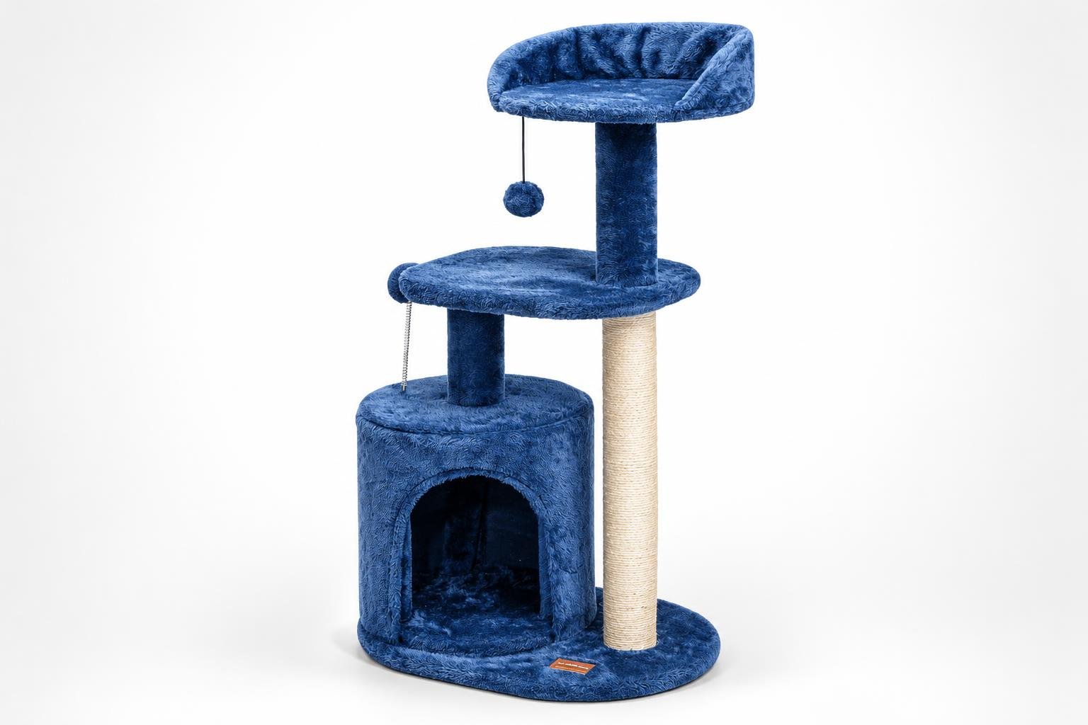 Tiragraffi ClevaHome blu denim per gatti piccoli: torre da interno con gioco pensile