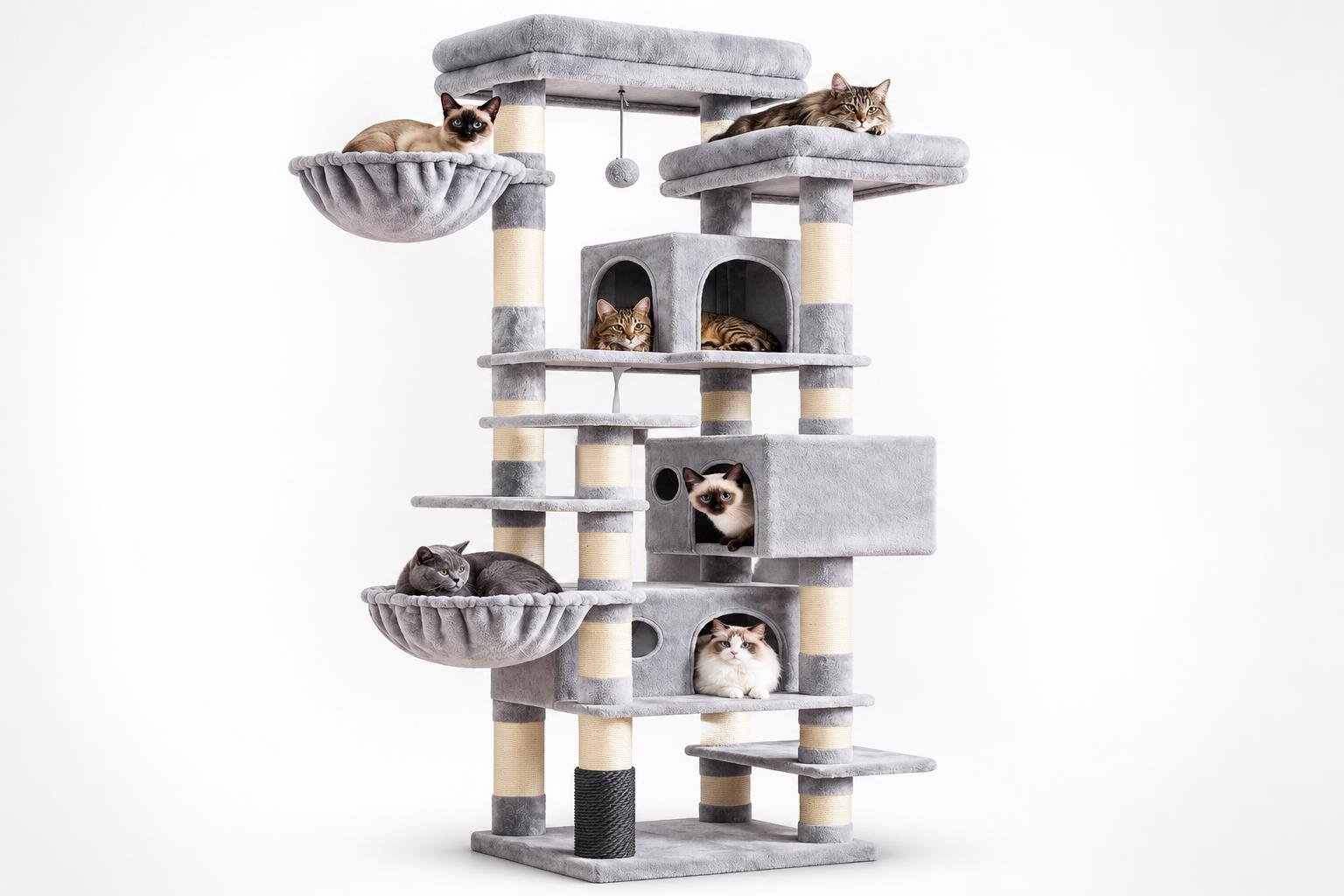 Tiragraffi Hey-brother XXL a 188 cm: una torre multilivello per i gatti di casa