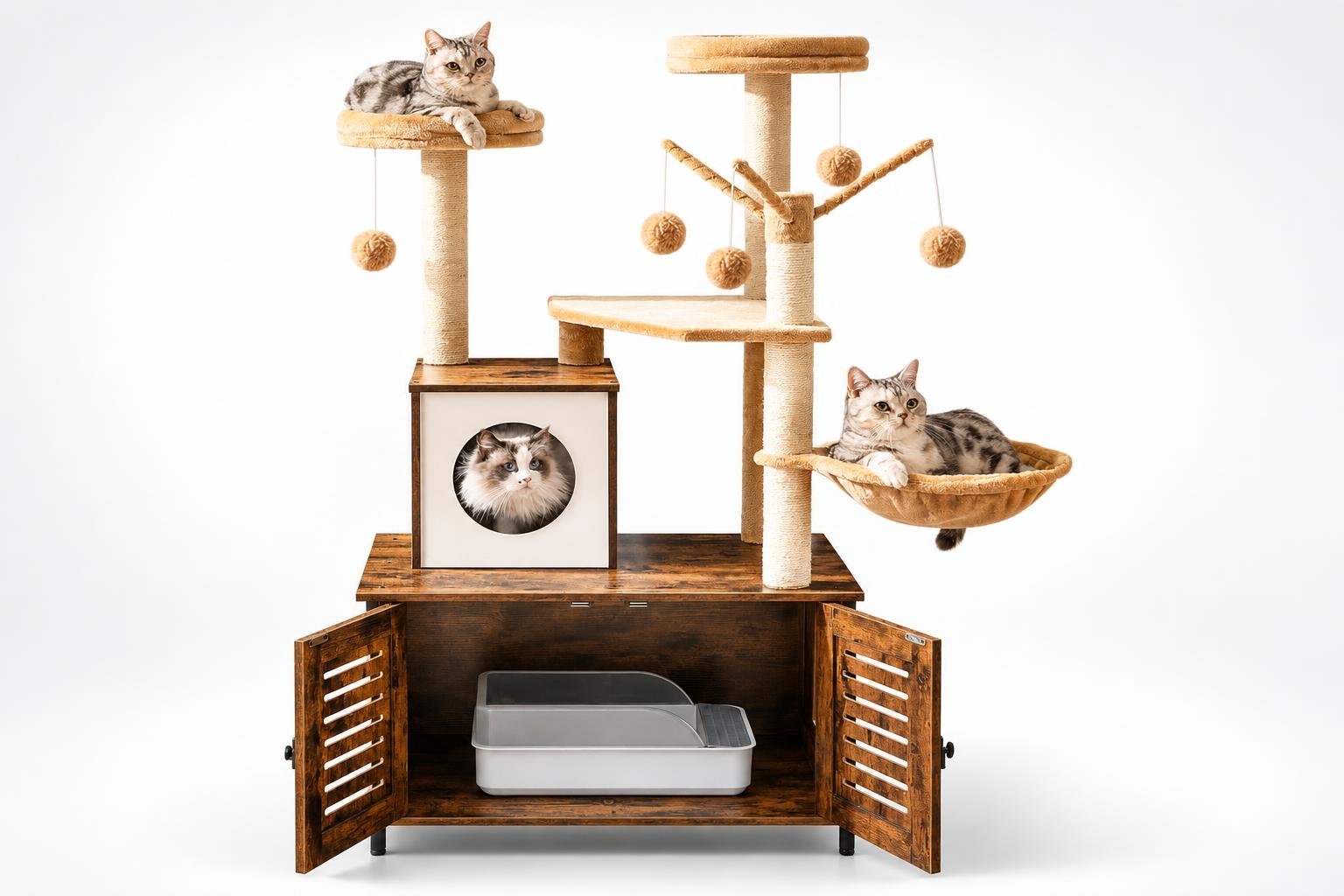 HOOBRO, l’albero per gatti con lettiera nascosta per tenere in ordine casa