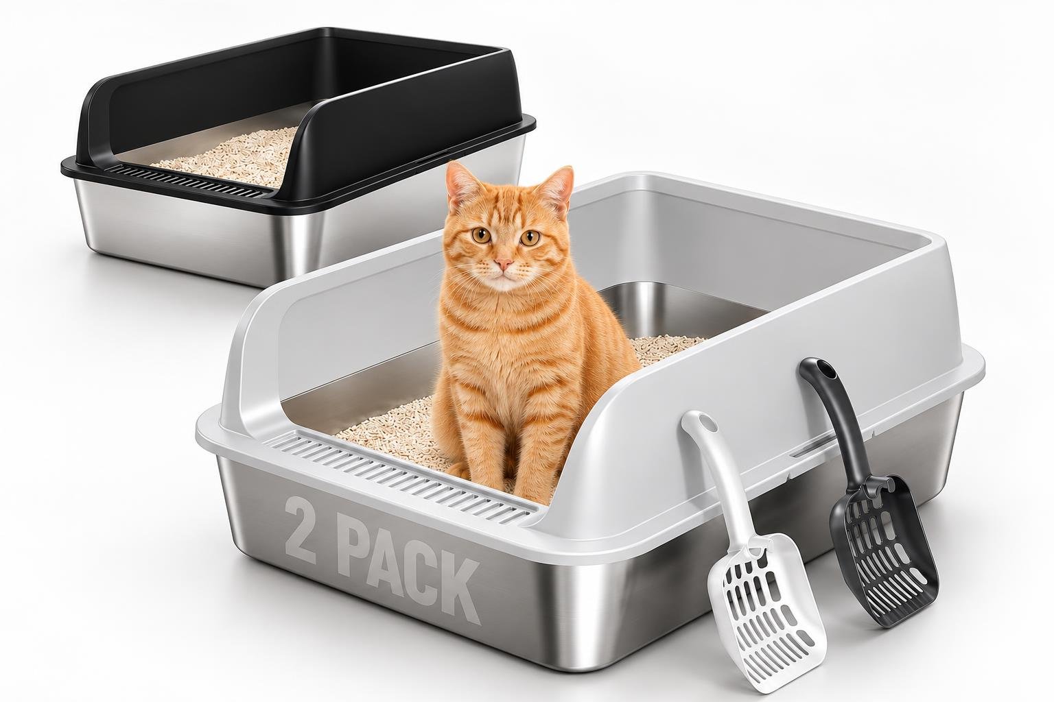 Lettiera in acciaio inox per gatti: il set da due pezzi B0H75FWL4Y