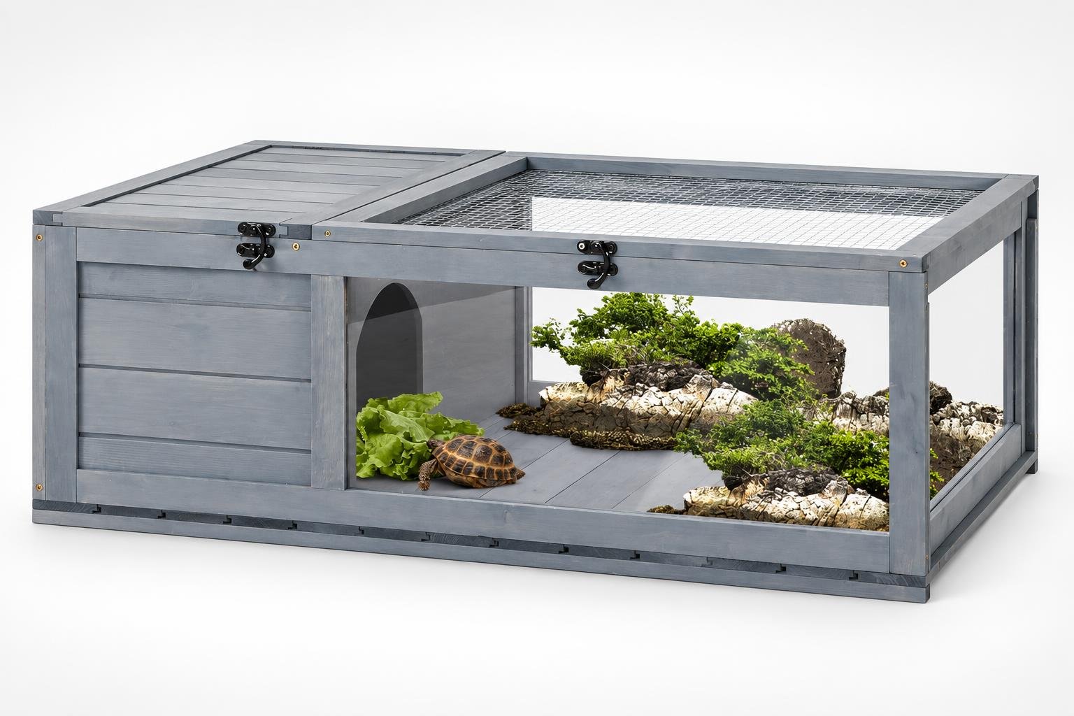 Terrario PawHut per tartarughe di terra: due spazi separati e pannello apribile