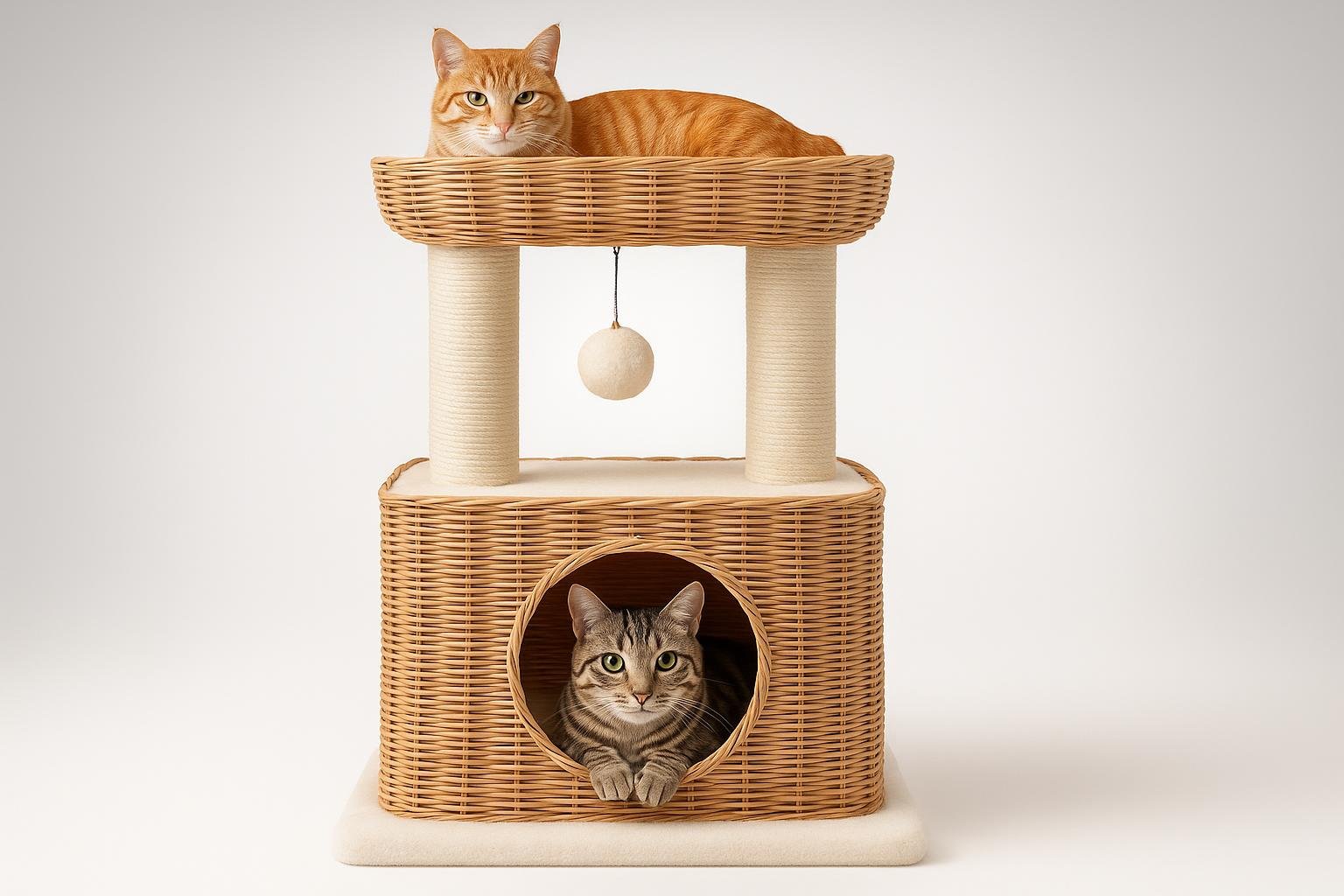 Yaheetech tiragraffi in rattan con cuccia per gatti, design compatto in promozione su Amazon