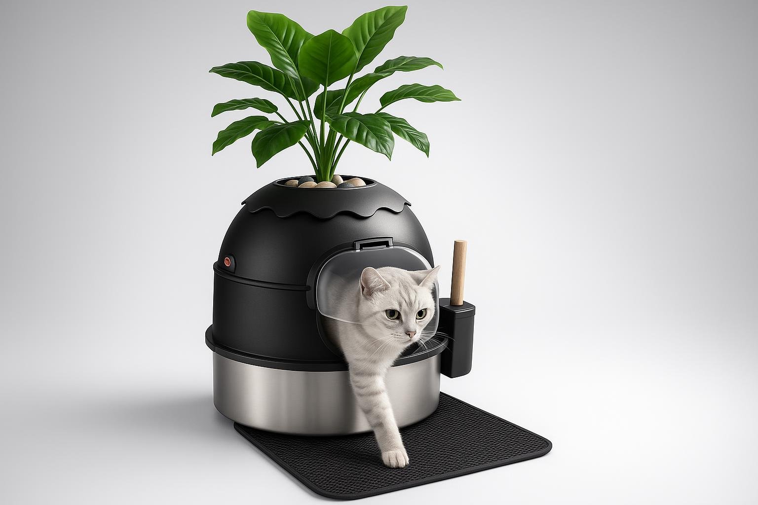 MuseMira lettiera gatto chiusa in acciaio con pianta finta: mobile copri lettiera di design in sconto su Amazon